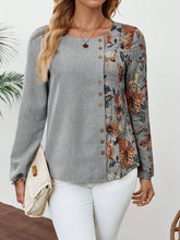 EMERY ROSE Women's Casual Floral Print Patchwork Shirt, Autumn